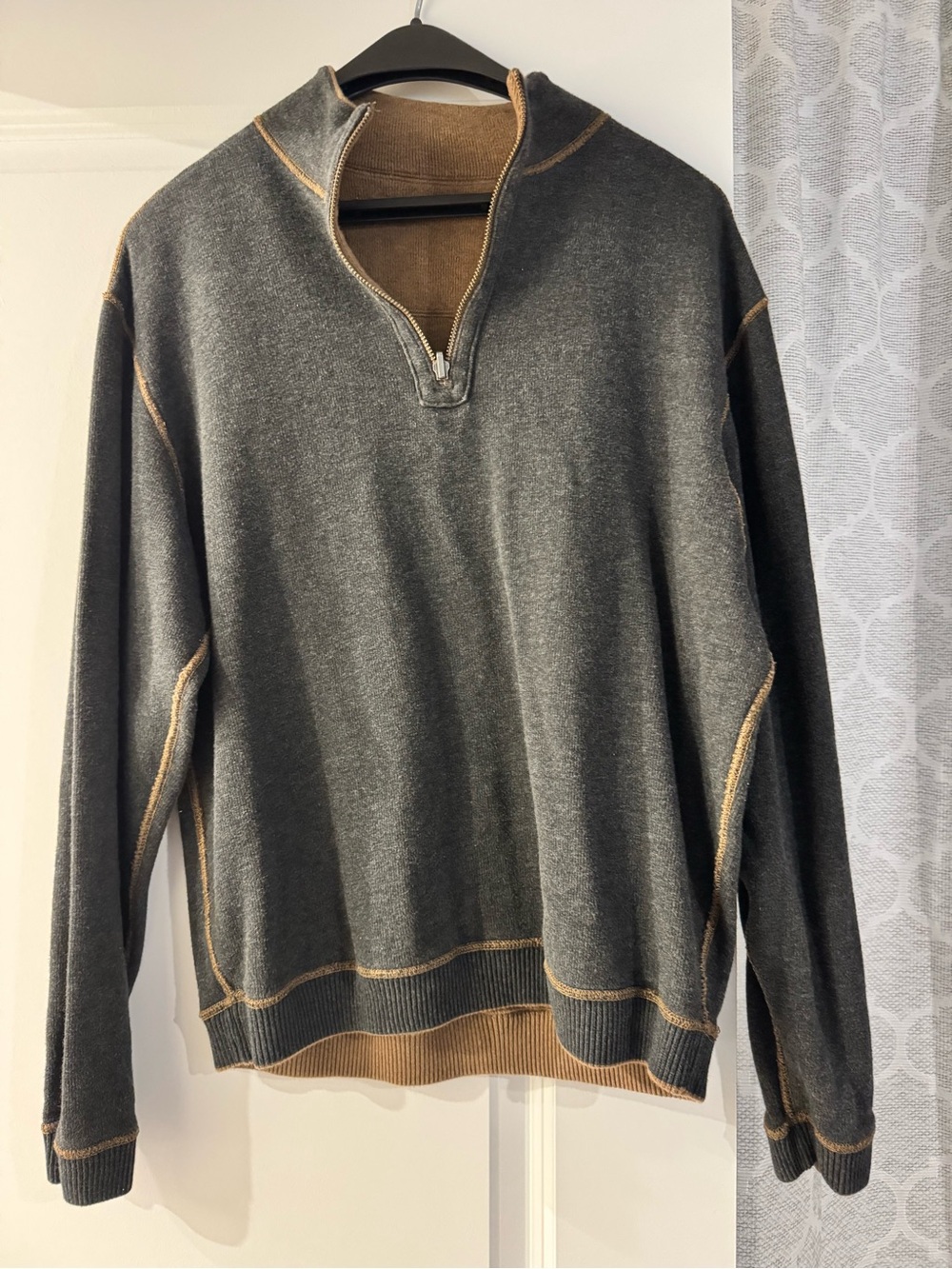 Men's Quarter-Zip Sweater - Charcoal with Tan Trim